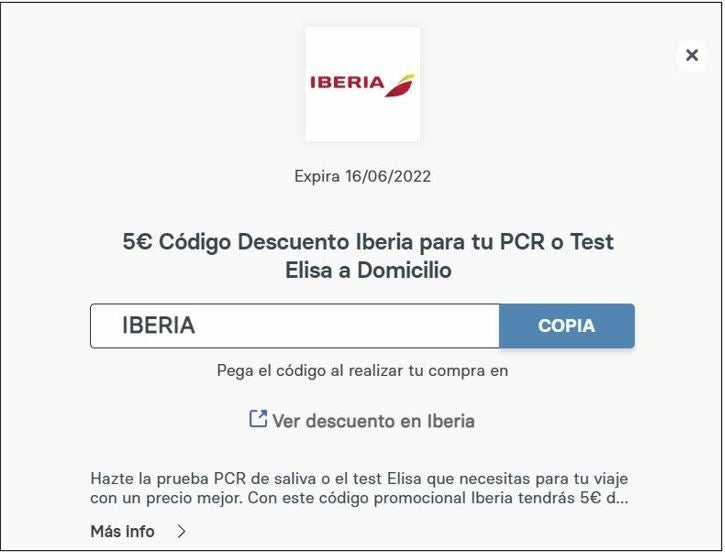 1 Copia el código descuento Iberia